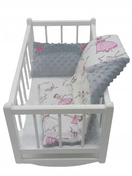 KOŁYSKA DREWNIANA BIAŁA dla lalek POŚCIEL MATERAC