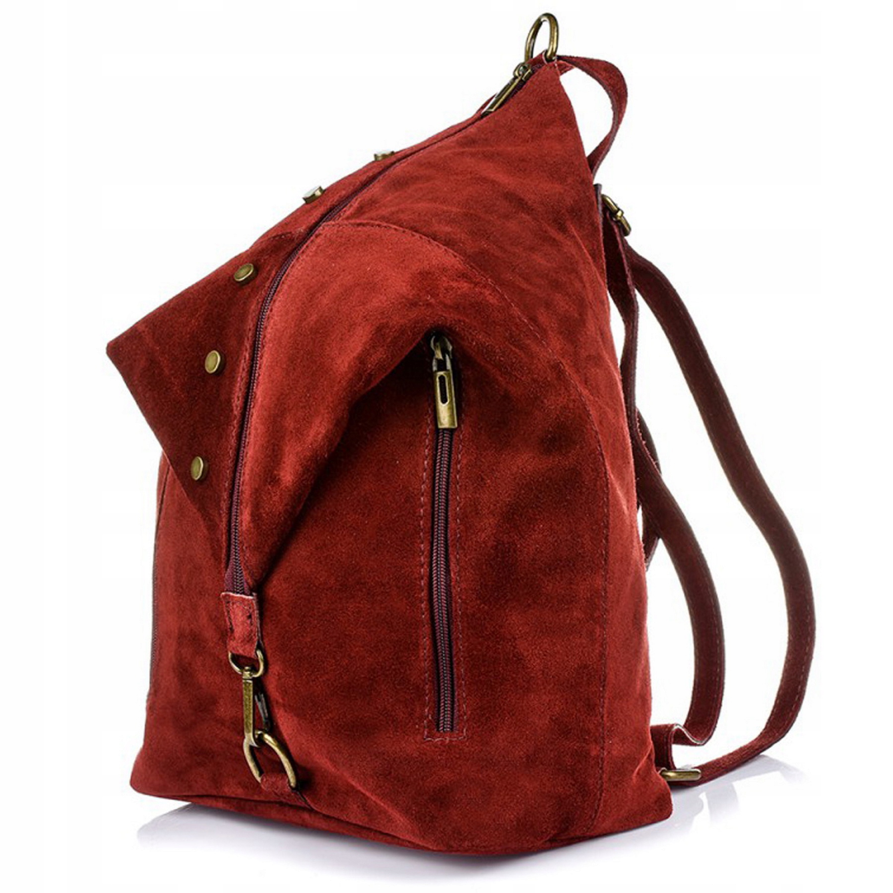 Vera Pelle plecak damski zamszowy z ćwiekami Bordowy