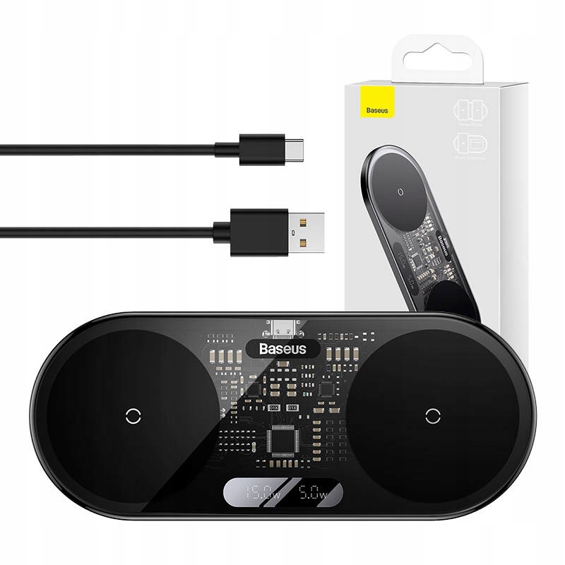 BASEUS SZYBKA INTELIGENTNA ŁADOWARKA INDUKCYJNA QI BEZPRZEWODOWA 2W1 20W