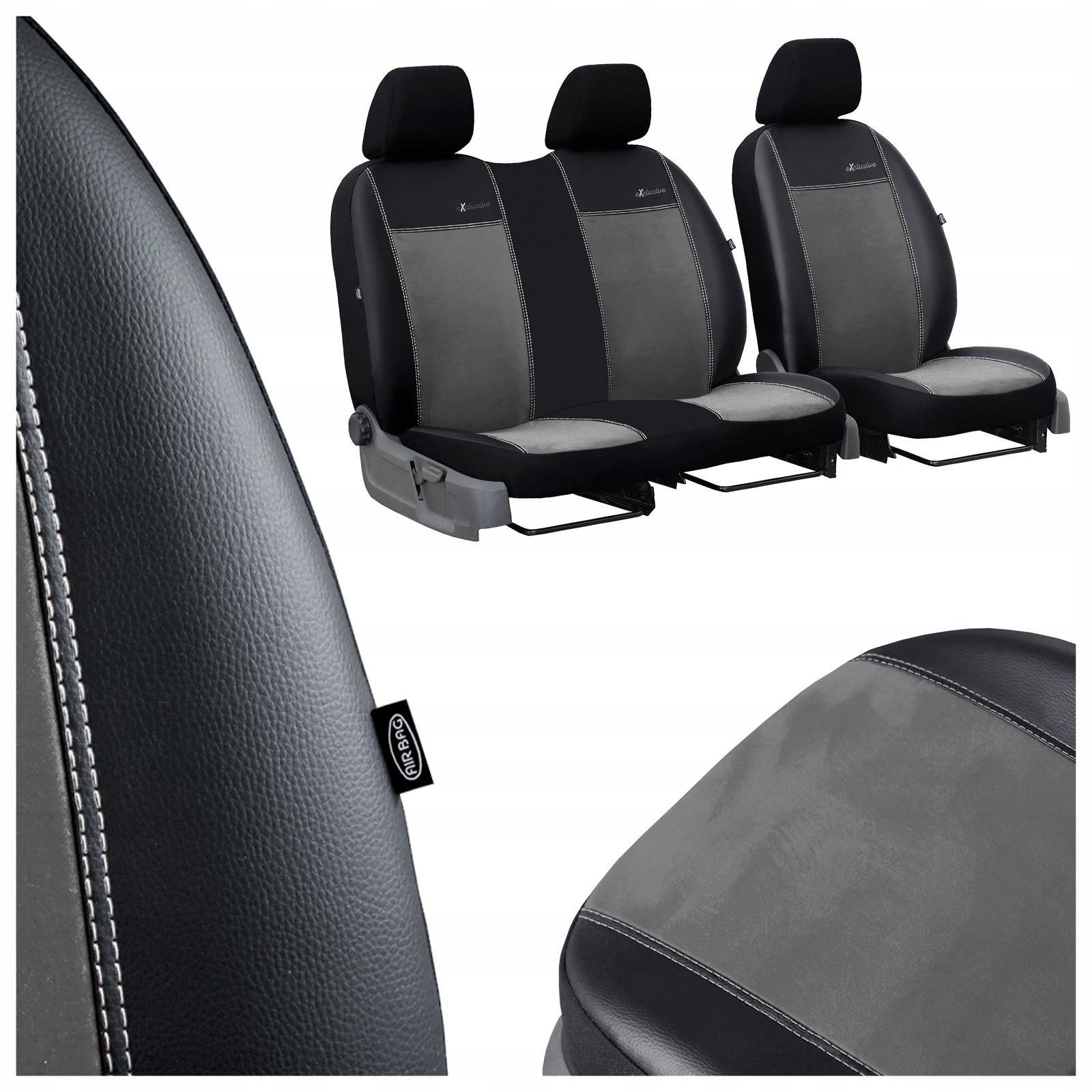 Pokrowce na fotele samochodowe przednie 2+1 3os Exclusive Bus Van szare