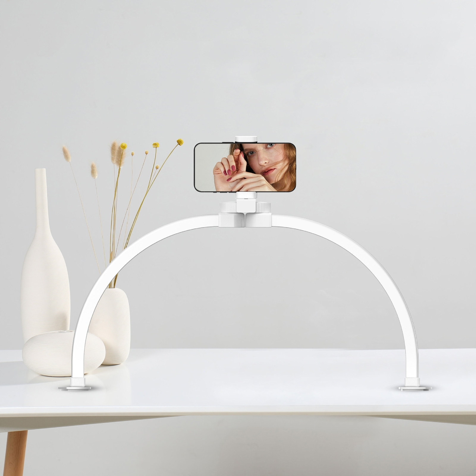 Bílá oblouková Led lampa na nehty s držákem na telefon