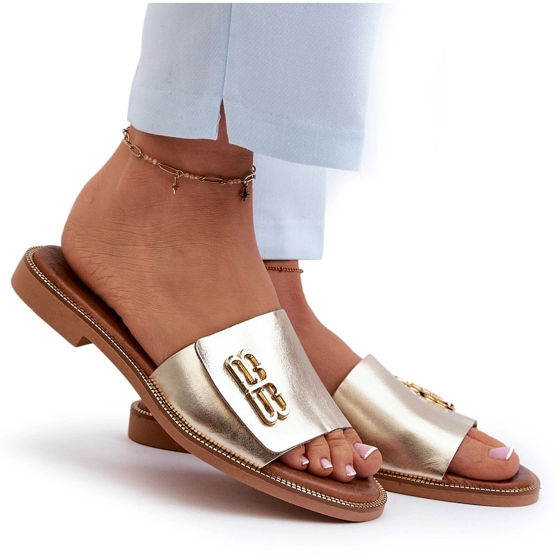 Zazoo 40384 Nazouváky Kožené Elegantní S Ozdobou Zlaté 38