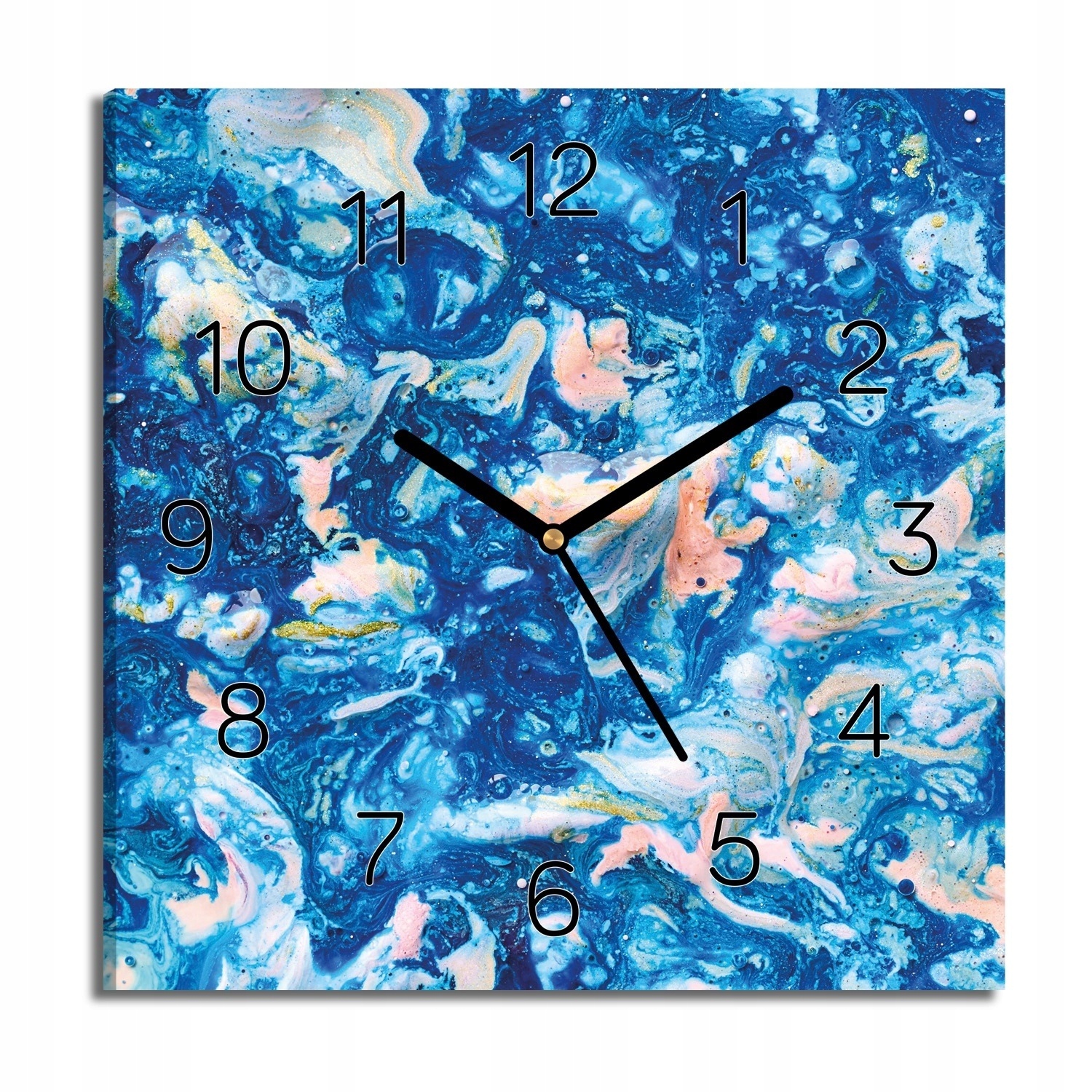 Hodiny na plátně Modrý motiv s grafikou 30x30