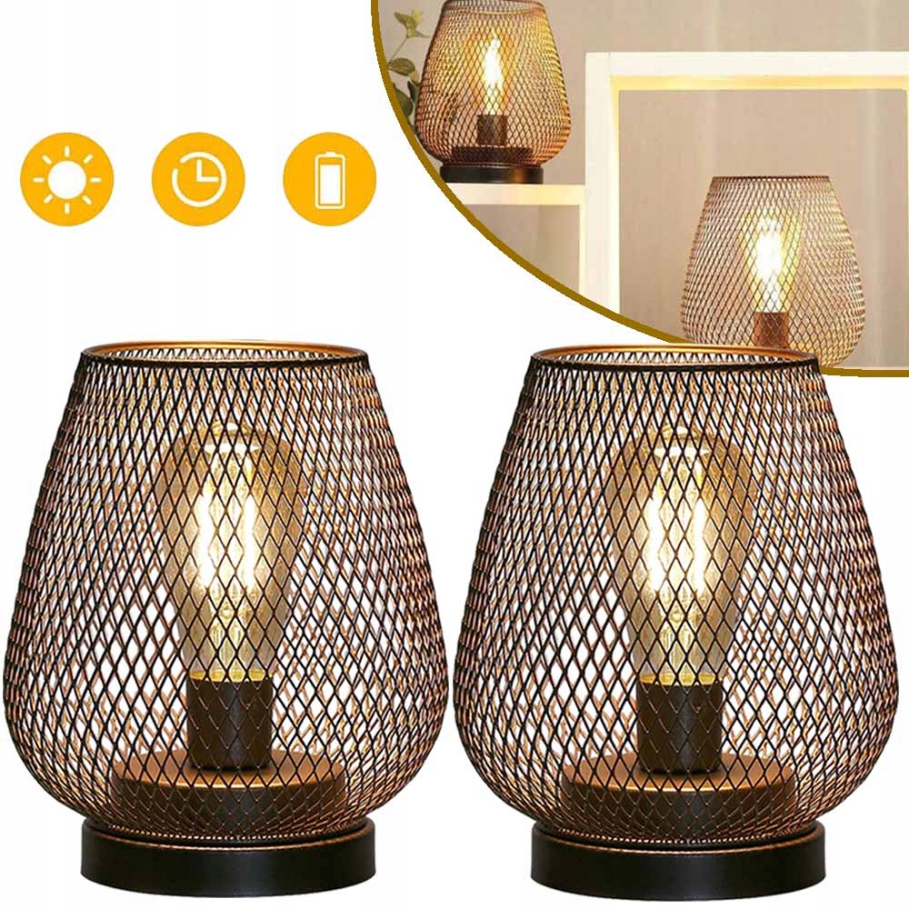 2X Lampa Stołowa W Stylu Vintage Lamp Nocnych Z Metalową Klatką Do Sypialni