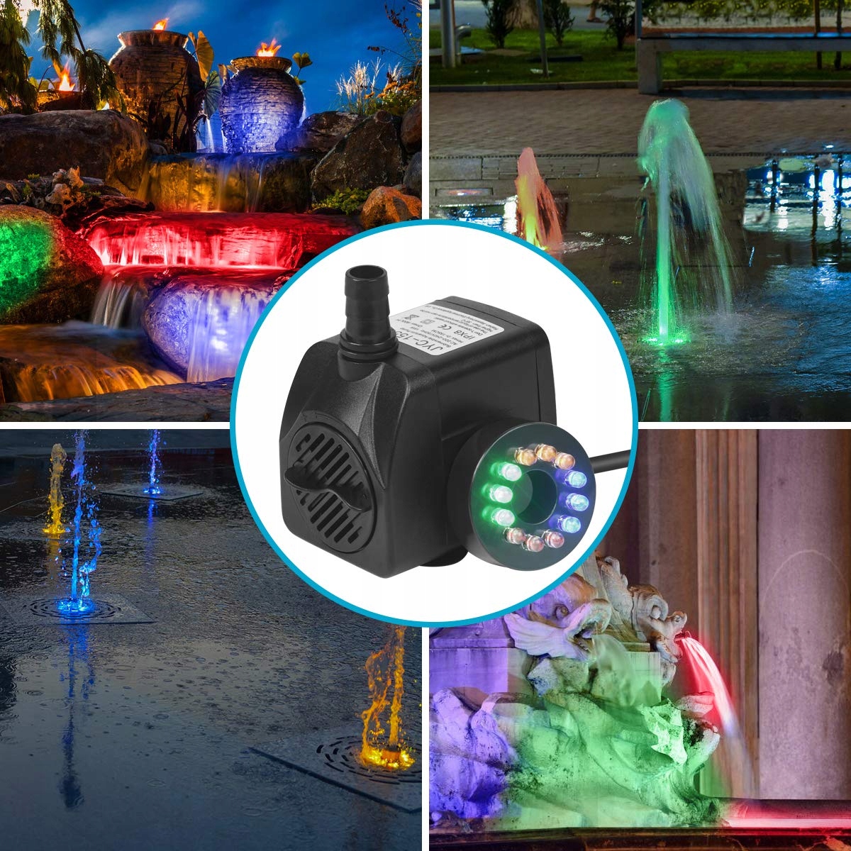 FLINTRONIC Pompa Wodna LED Do Akwarium 15W 4 Kolory Cicha Do Ogrodu — miniatura 7