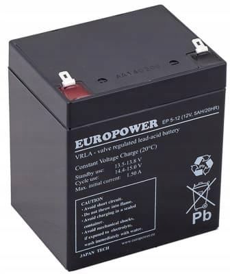 Akumulator Agm Europower serii Ep 12V 5Ah T1 (Żywotność 6-9 lat)