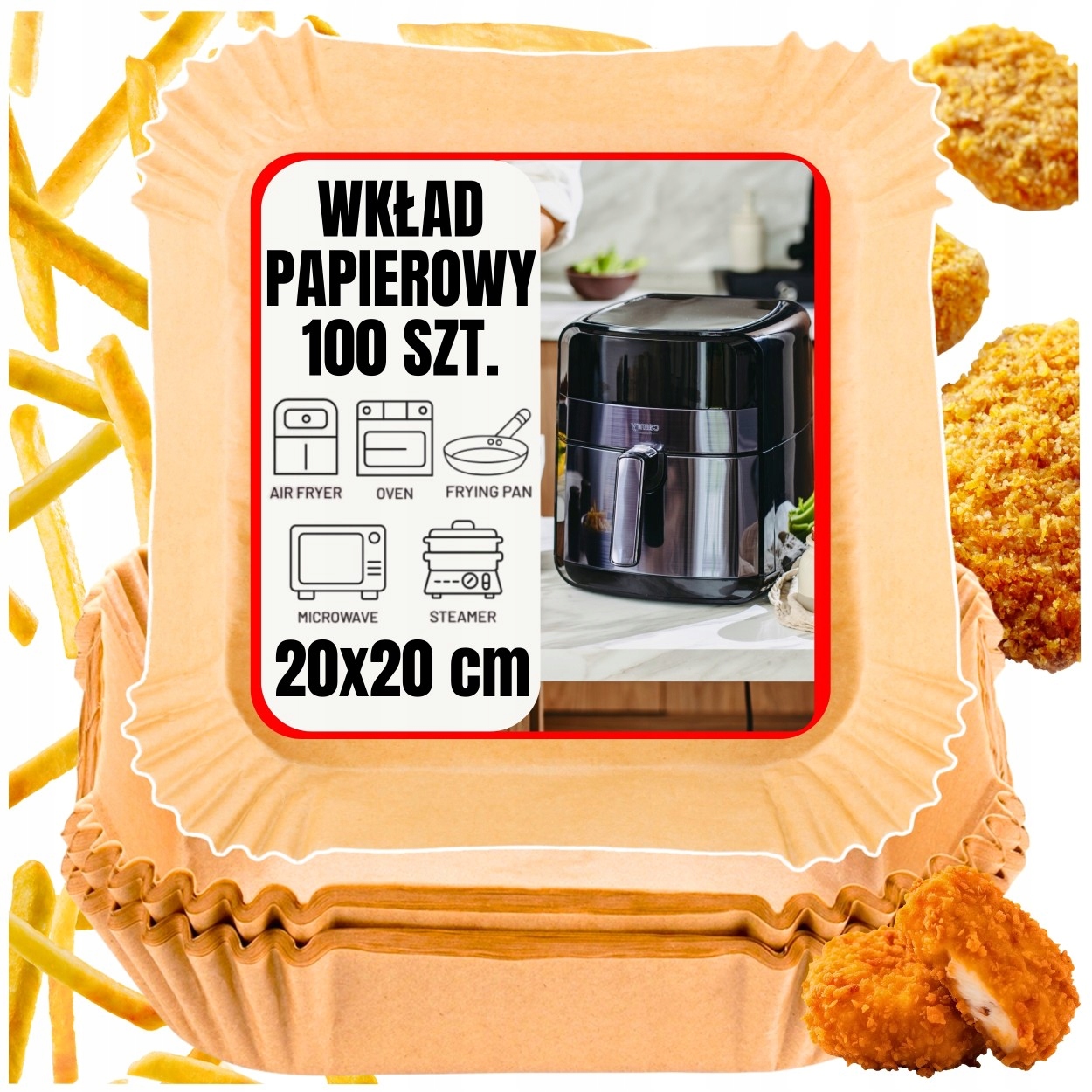 Wkład Papierowy Air Fryer Papier Do Frytkownicy Beztłuszczowej 20cm 100 Szt