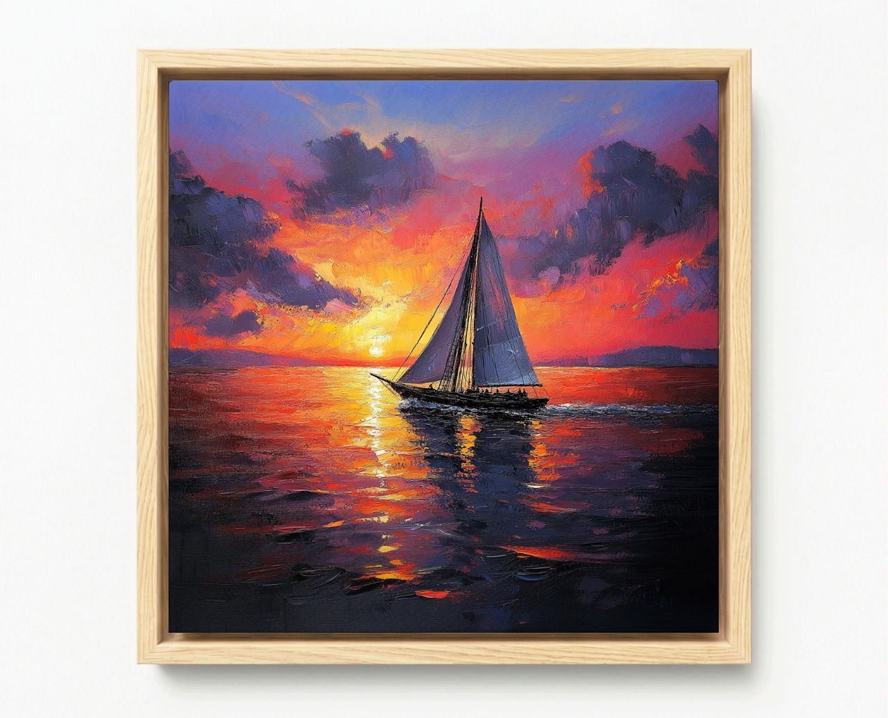 Obraz Rám American Box Voda More Loď Plachetnica Jachta Slnko Západ 60x60