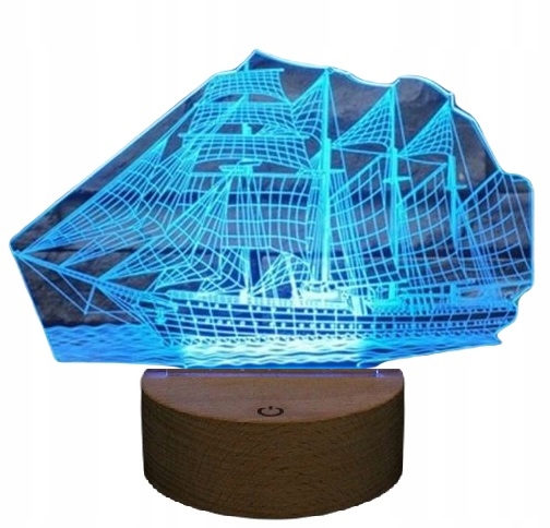 

Lampa 3D Led Statek Ship Żagle Drewno Lampka Nocna