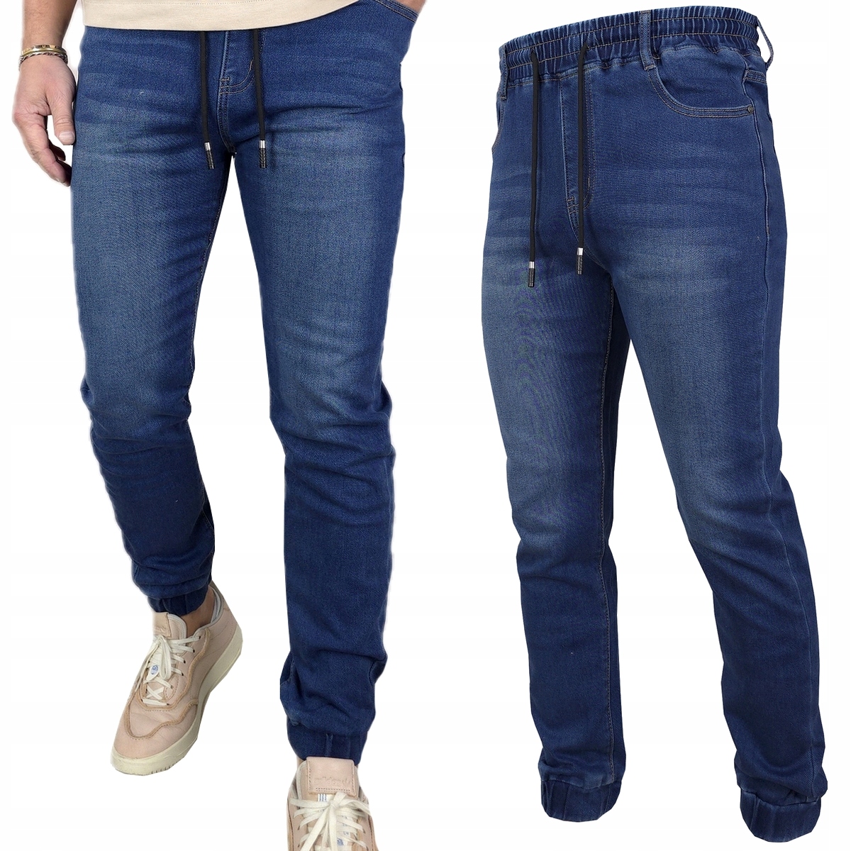 Spodnie Męskie Jeansowe długie Joggery mocne rozciągliwe Pas Z Gumką r. M