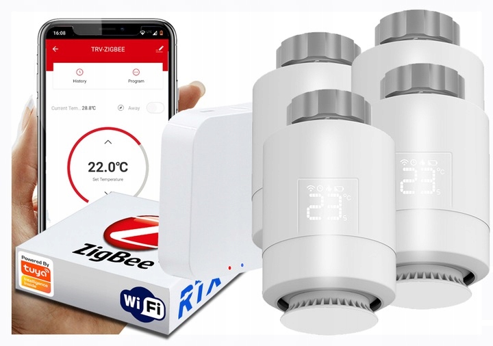 4x hlavica Rtx Termostat Zigbee WiFi brána Tuya Set