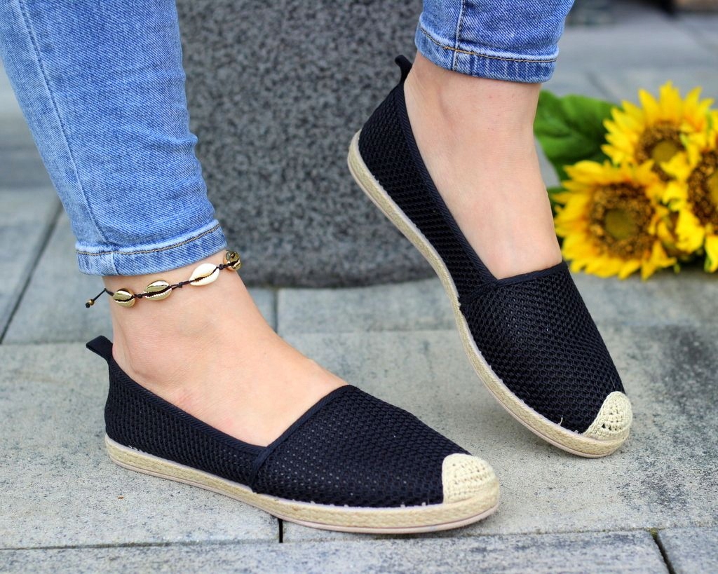 CZARNE PŁASKIE KORONKOWE ESPADRYLE DAMSKIE Kod producenta JX55P