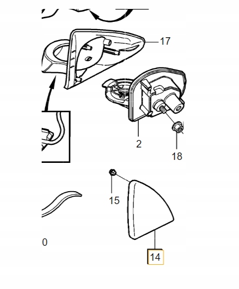 Volvo S60 V70 vnitřní pravý trojúhelník zrcátka Oe 9151936