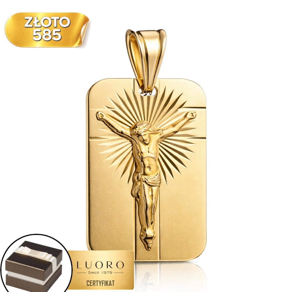 Zlatý Medailon 585 14K Obdélníkový Diamantový Ježíš 2,7 CM Elegantní