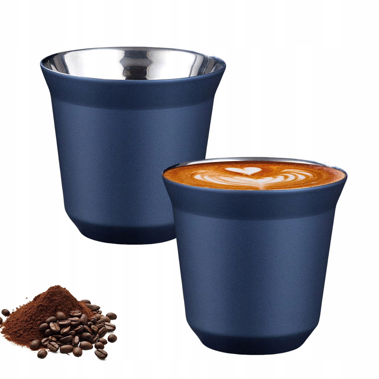 Pasdrucn 2 Tmavě modré šálky Espresso Nerezová Ocel 80 ml