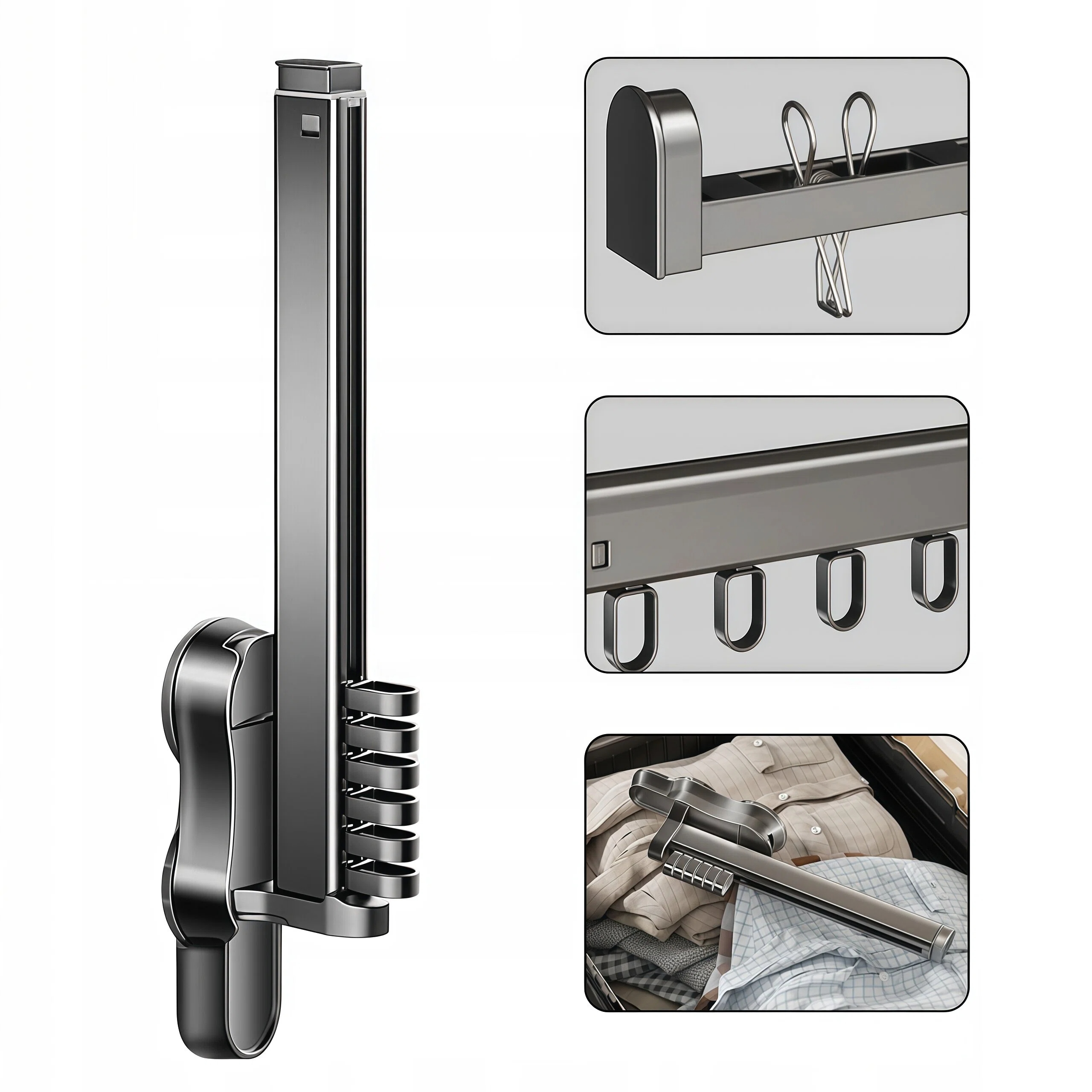 Levně Skládací Sušák Na Prádlo Bez Vrtání, Tmavě Šedá, Do Koupelny I Na Cesty