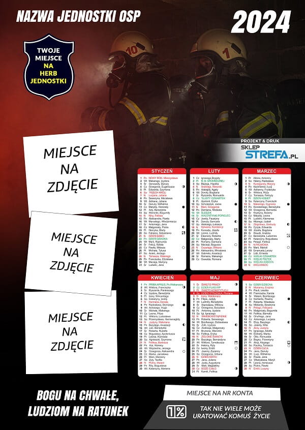 KALENDARZ STRAŻACKI PLAKATOWY A3 DWUSTRONNY 50 SZT OSP KALENDARZE STRAŻ MDP Marka inny