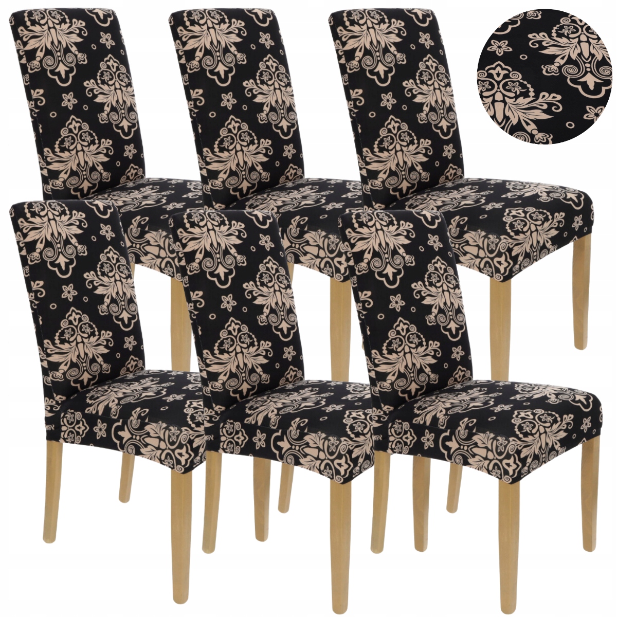 Sada 6 Ks Potahů Na Židli Černé Elastické Vzory