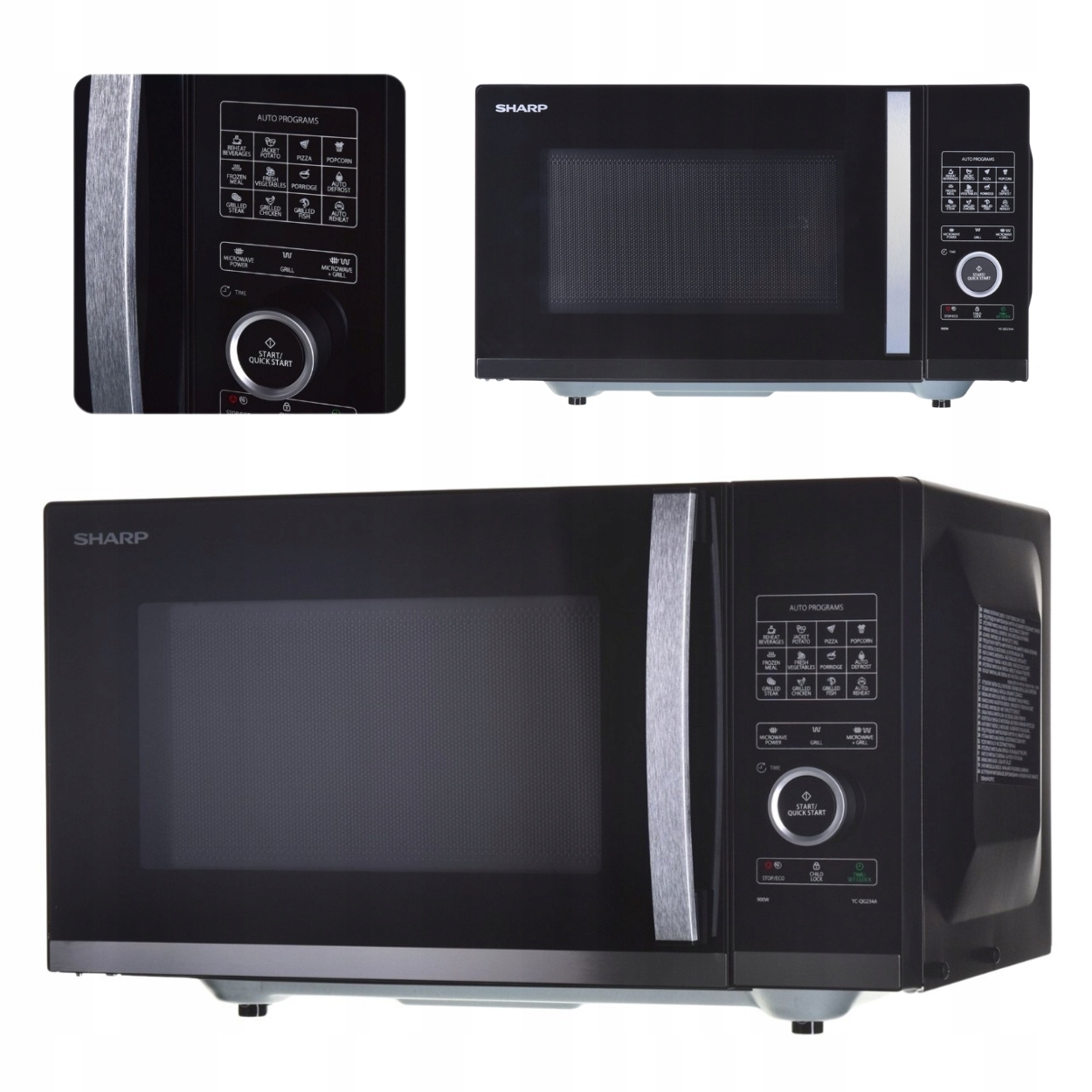 Kuchenka mikrofalowa wolnostojąca Sharp YC-QG234AEB czarna 900W 23L Grill