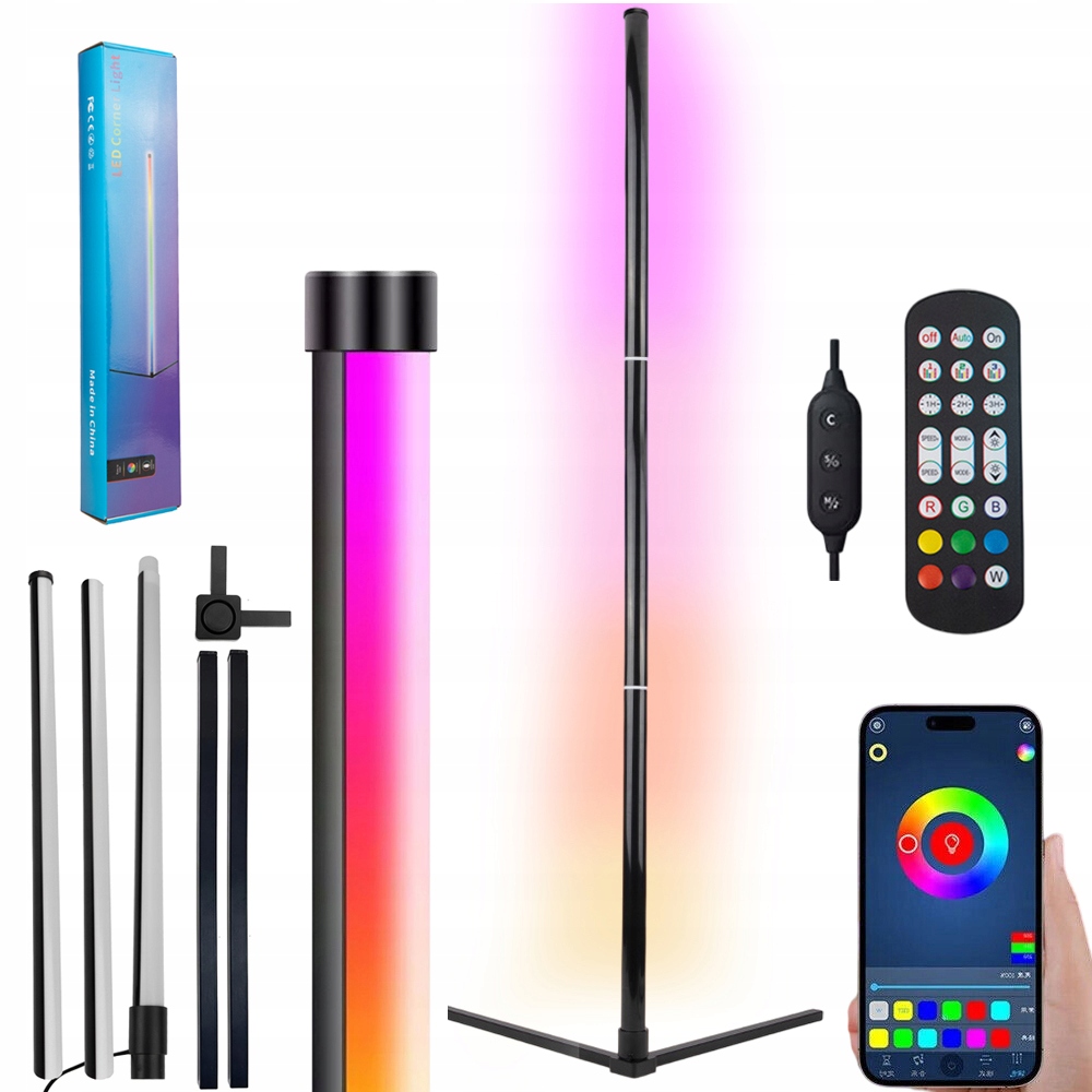 Moderní Stojací Rgb Hudební Podlahová Lampa S Aplikací Černá Dálkový Ovladač