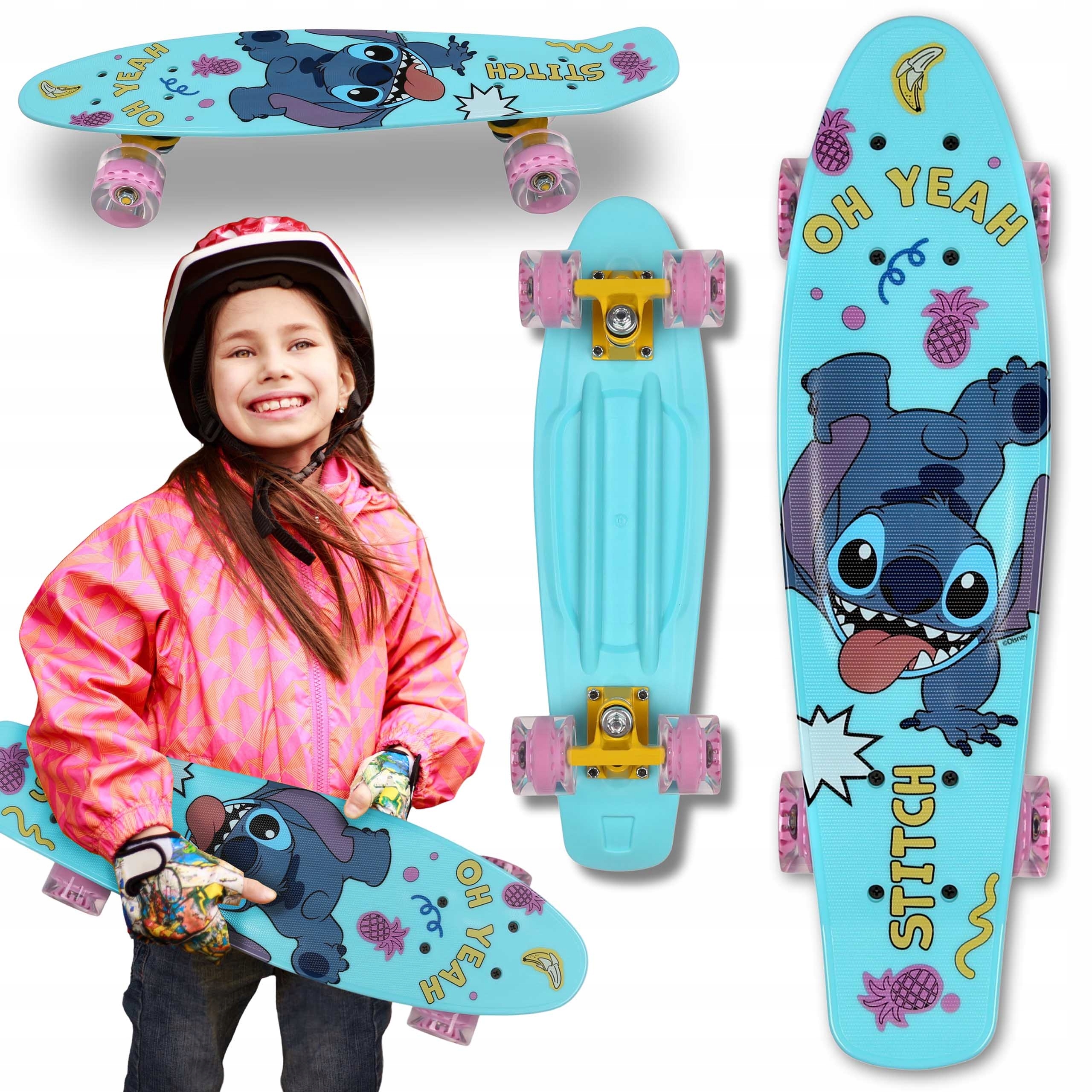 Stitch Dziecięca deskorolka deska Fiszka 55cm, antypoślizgowa, Stabilna