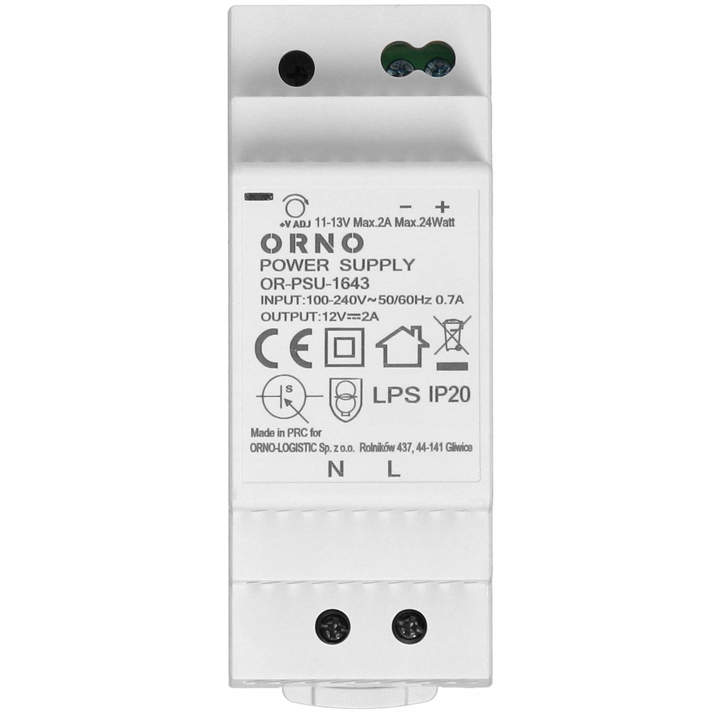 ZASILACZ NA SZYNĘ DIN 12V 2A 24W DO DOMOFONU WIDEODOMOFONU CCTV 2 MODUŁY Marka Orno