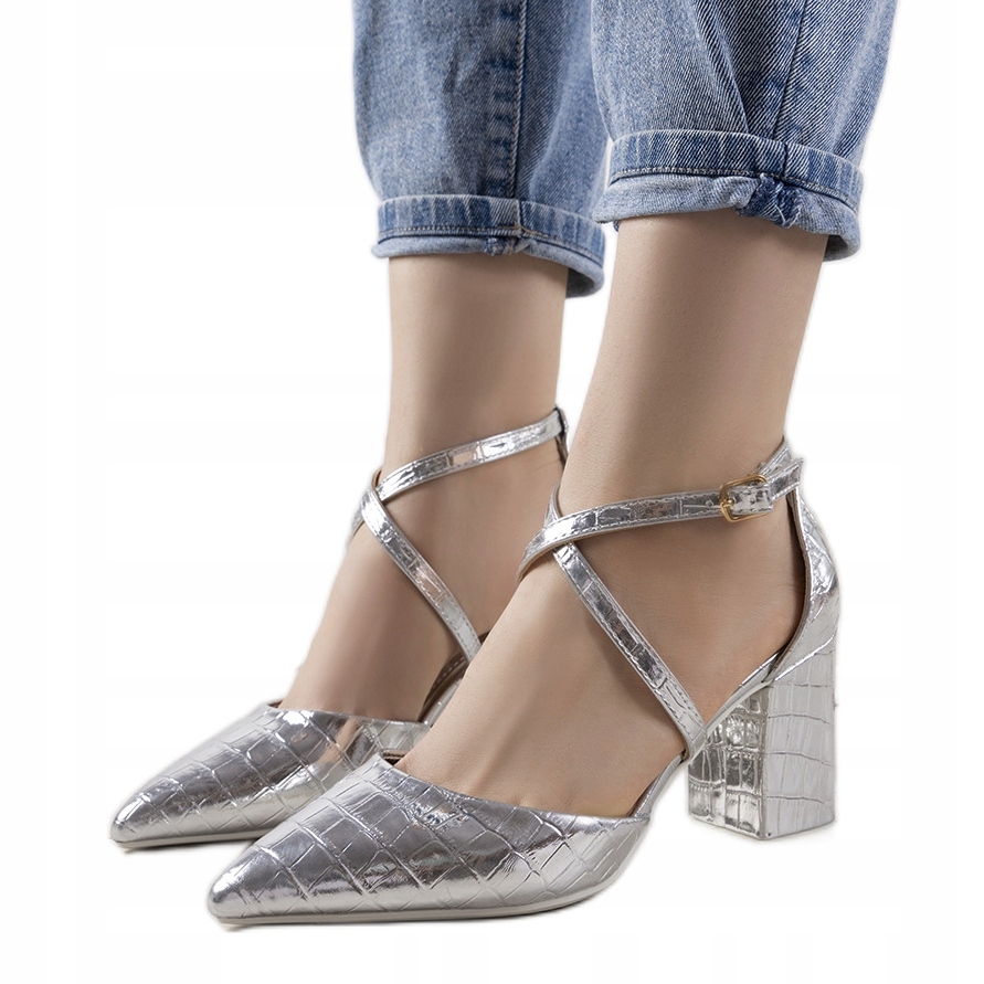 

Srebrny Skóra ekologiczna Buty Czółenka r.39