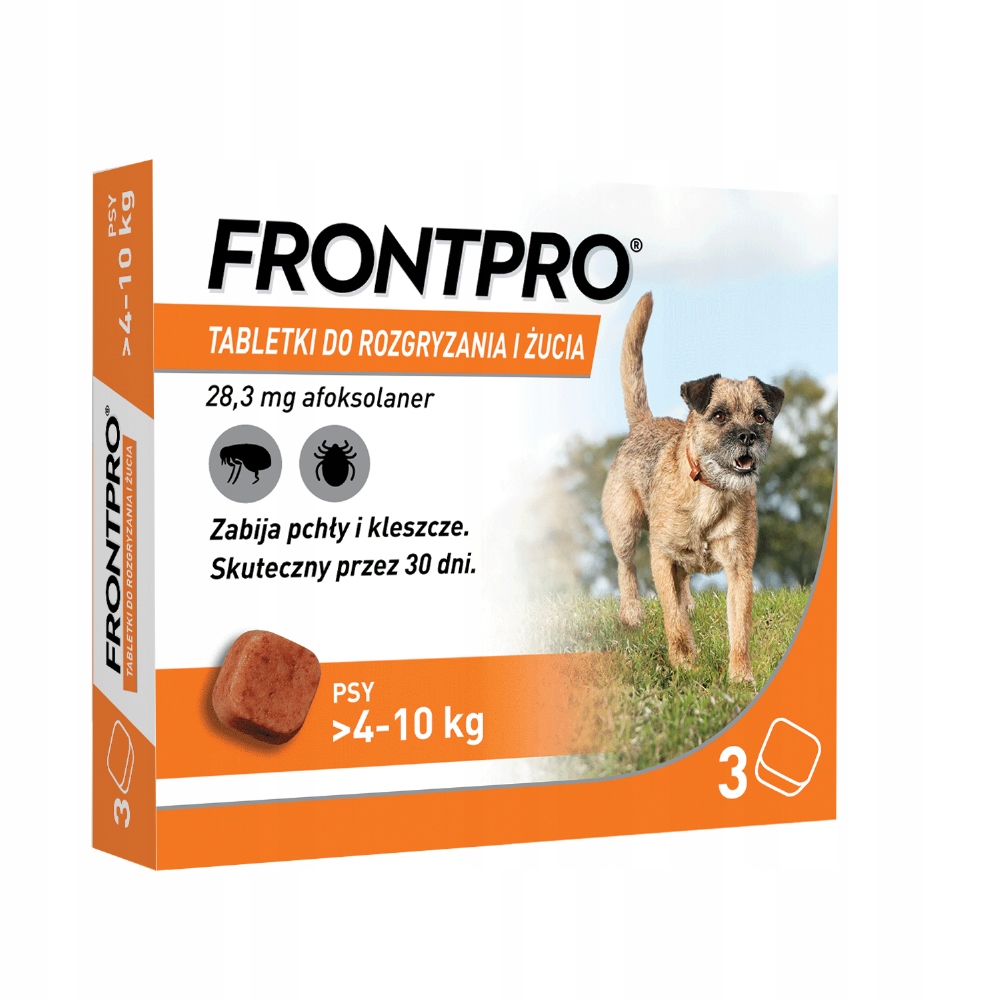Frontpro Tabletka 3 tabletki dla psa smakowa na pchły i kleszcze 4-10 kg