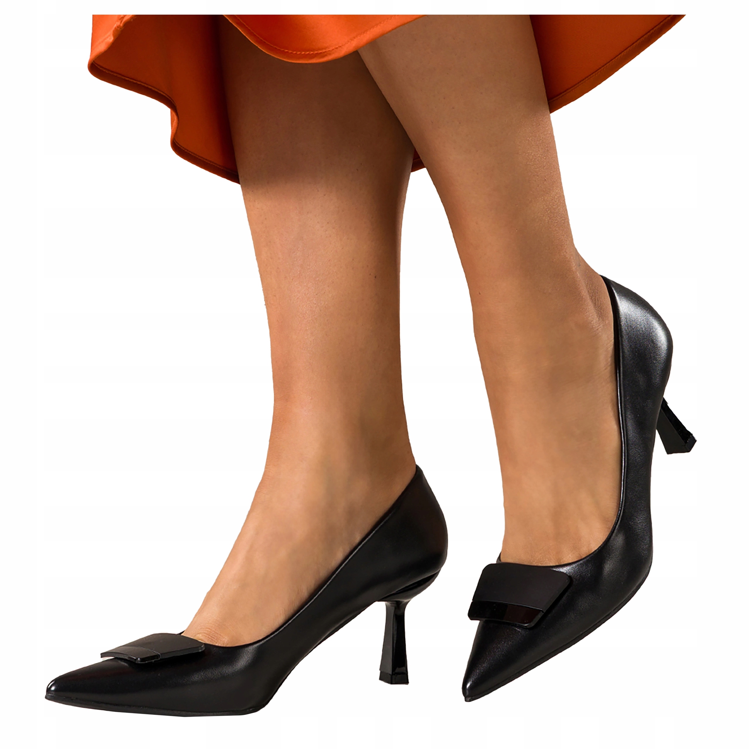 Černé dámské lodičky Pohodlné s ozdobou a podpatkem Sklenička Modne vel. 41