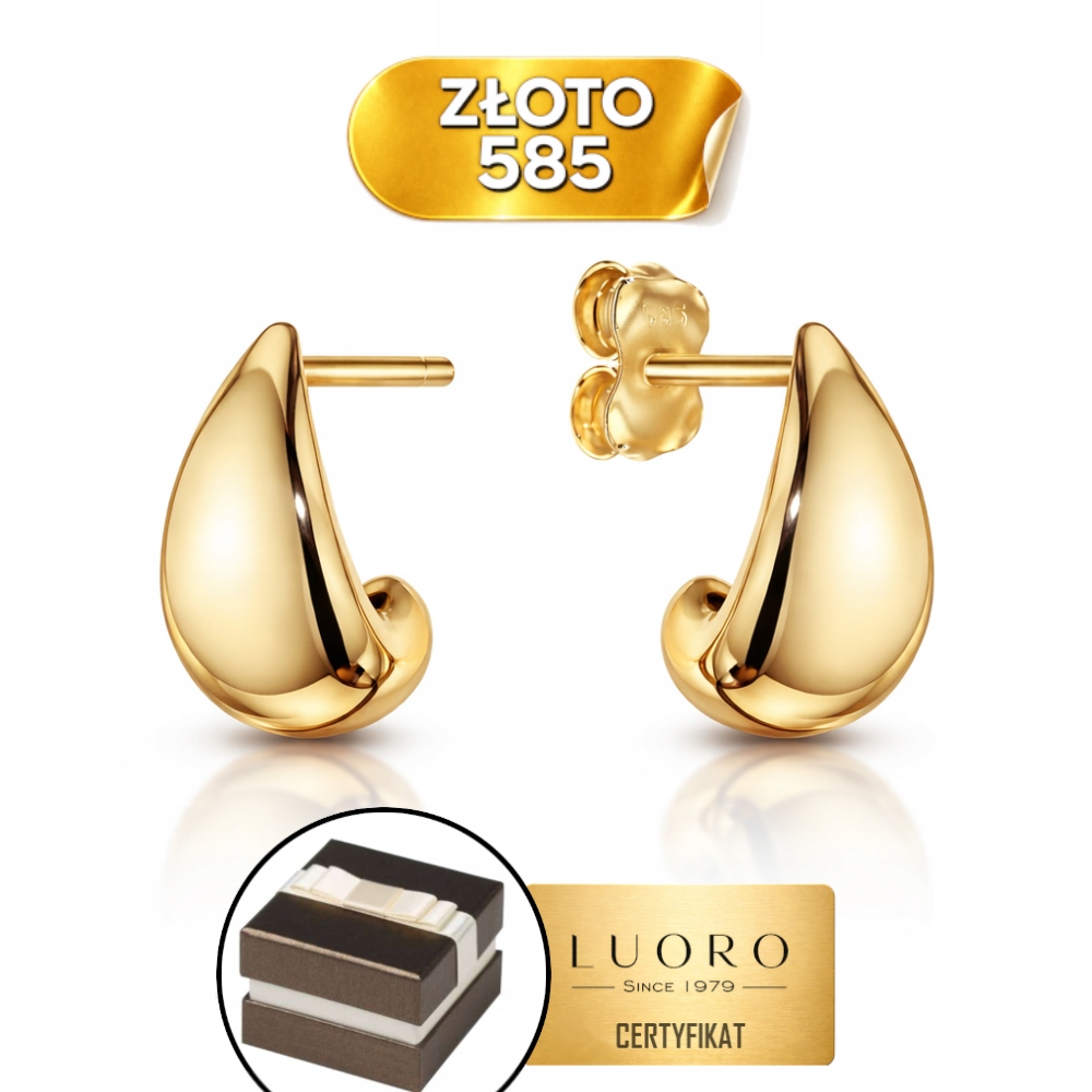 Náušnice Zlaté 585 14K Trojúhelníky Hladké Tyčinka Elegantní 13,7 MM