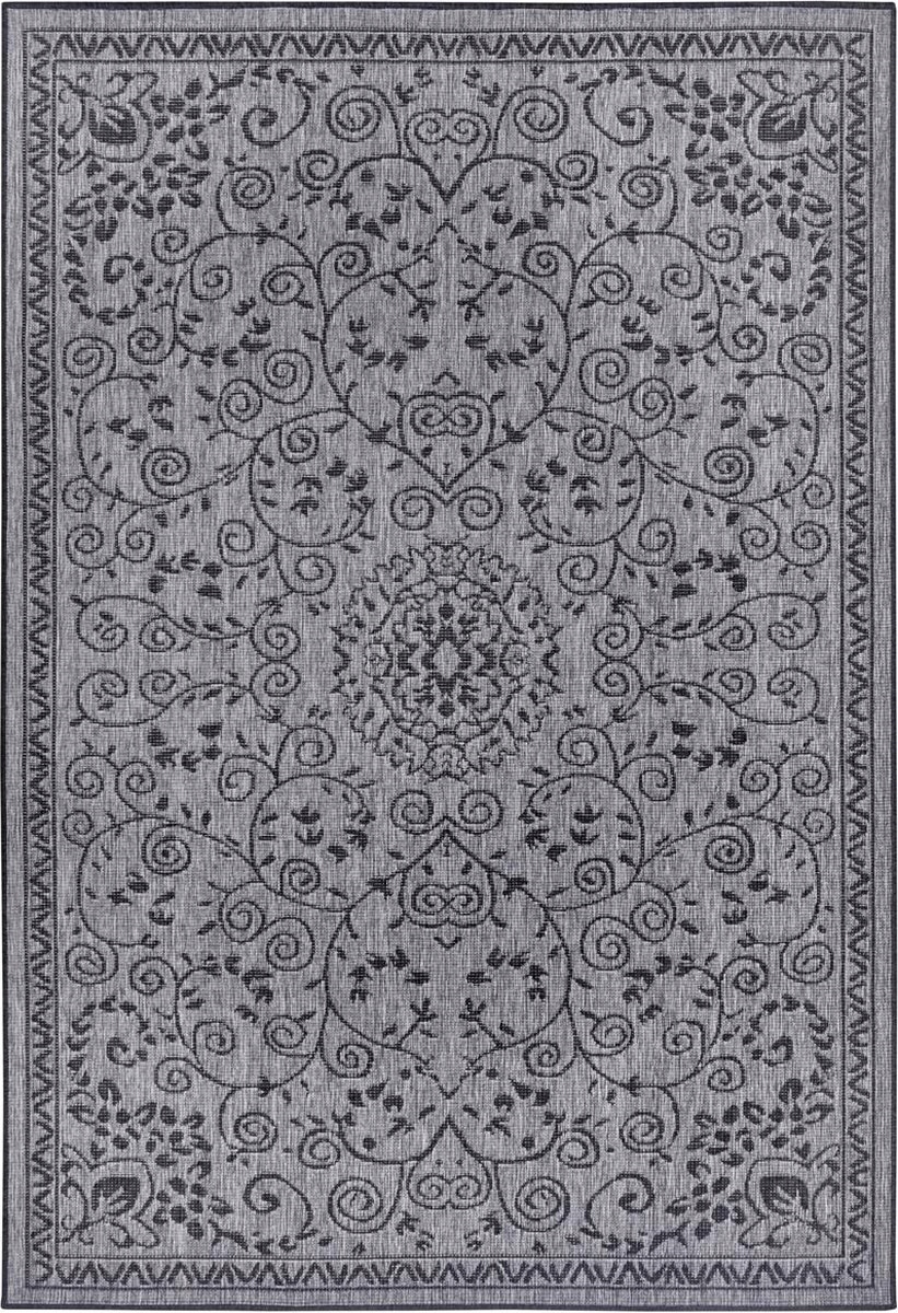 Koberec na terasu 120x170, černošedý oboustranný, plochý tkaný provázkem