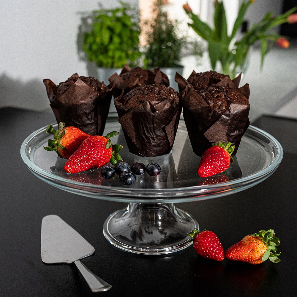 Patera na ciasto tort owoce na nodze talerz szklany Edwanex 30 cm Średnica 30 cm