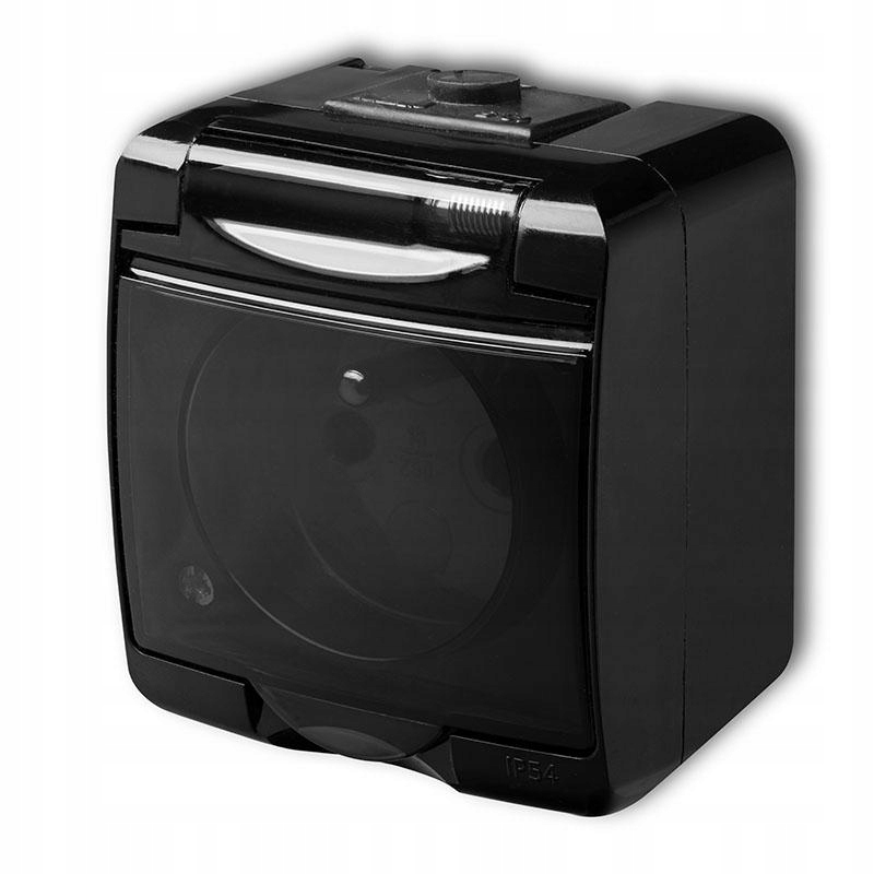 Karlik Junior czarny - gniazdo natynkowe pojedyncze IP54 - 12GHE-1d