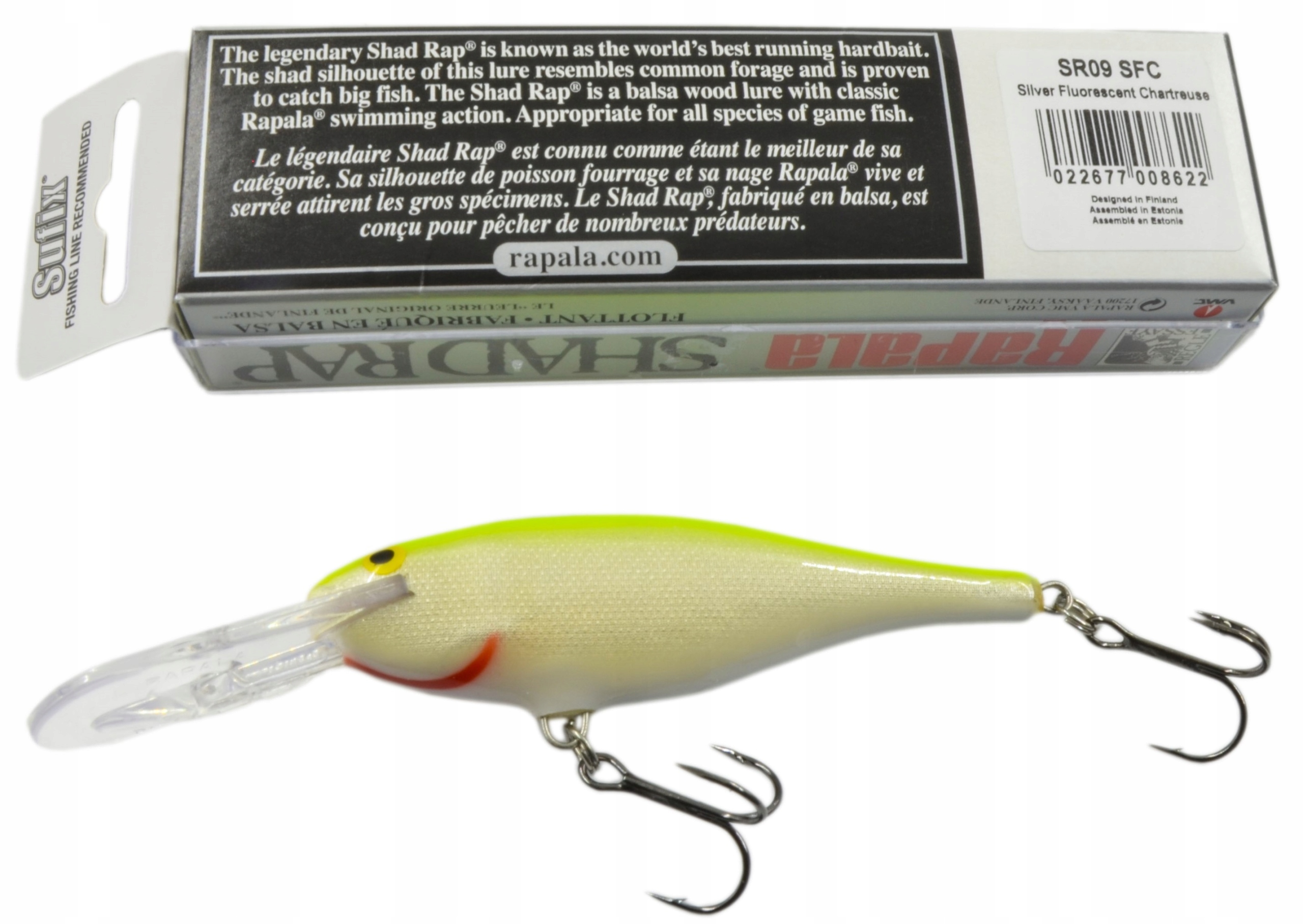 Rapala Shad Rap 9cm 15g floating Silver Fluo Chartreuse SR09 Sfc