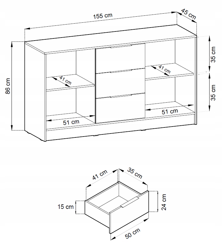 Nowoczesna komoda z szufladami lamele PARYS Kolekcja Parys