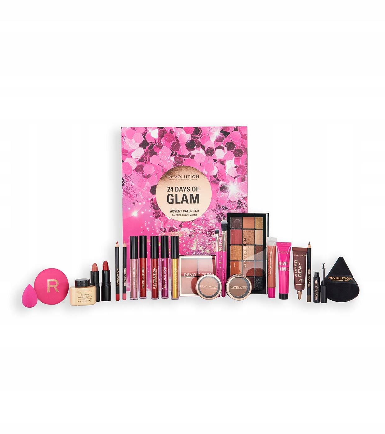Адвент-календарь Makeup Revolution, 24 средства и аксессуара для макияжа лица, глаз и губ — фото 2