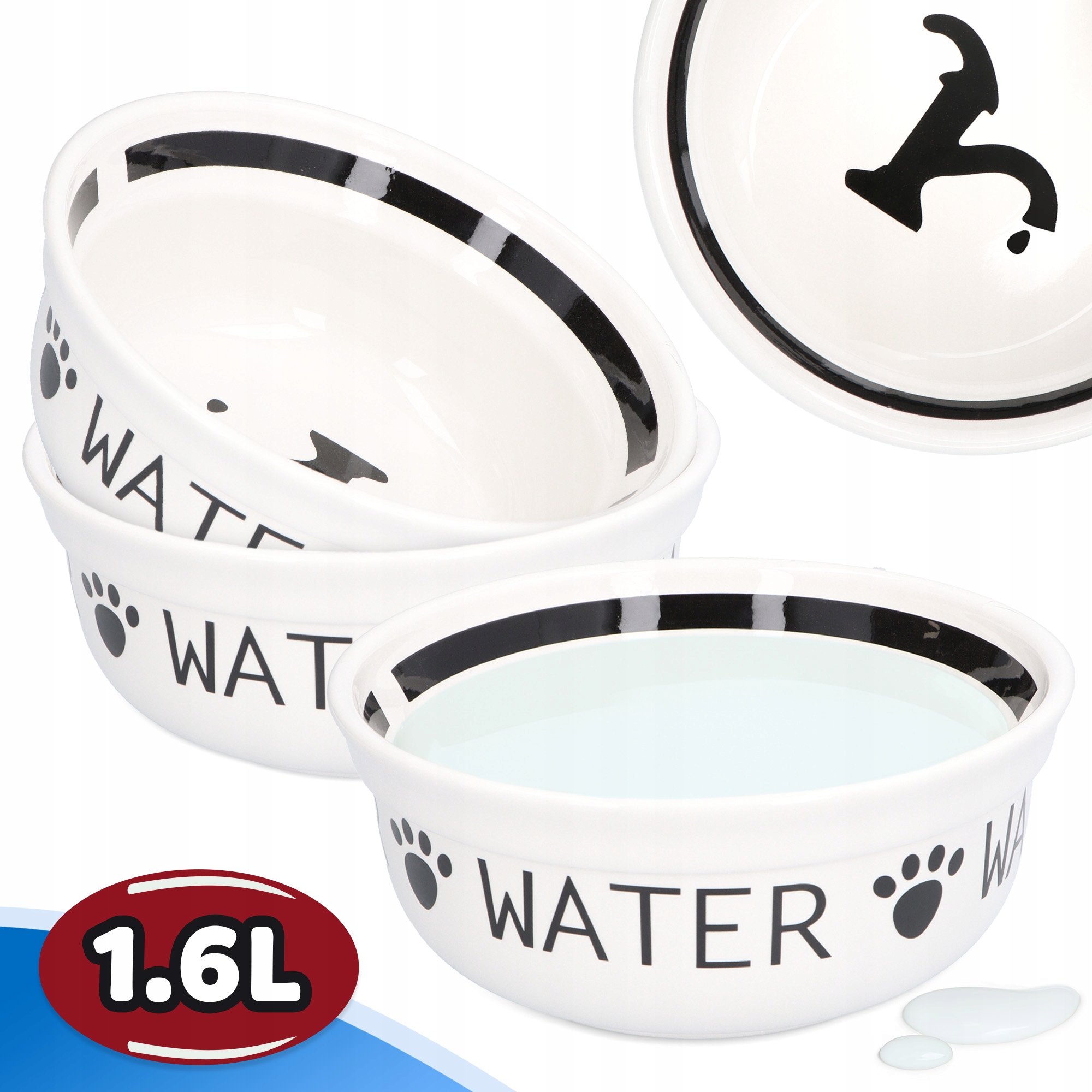 Levně Miska Psa Vodu 1,6 l Keramická miska Štěně porcelánová bílá Wa 8K