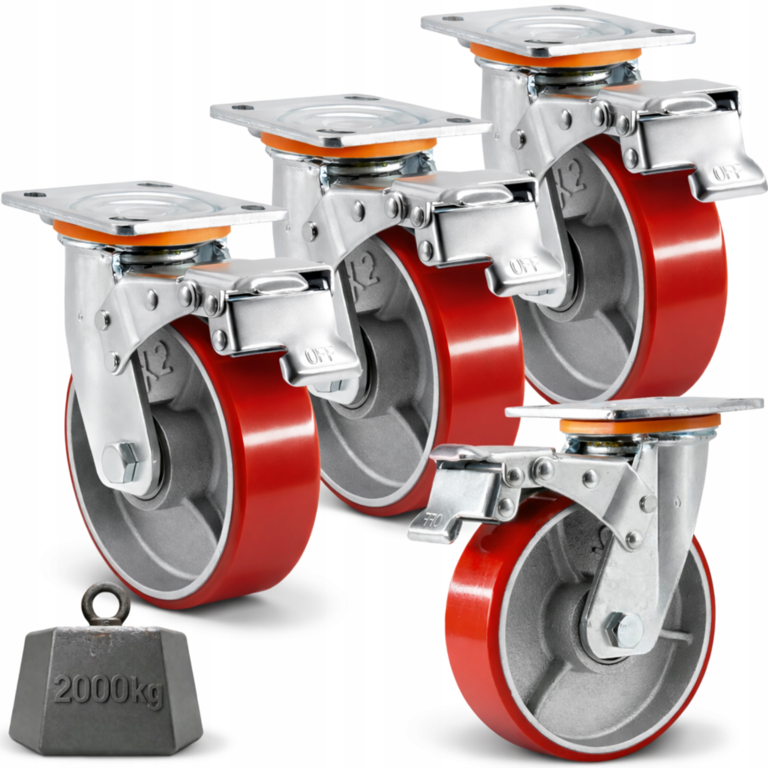 Kolečka 150 mm Otočná s Brzdou Set 4ks litinová polyuretan 2000 kg