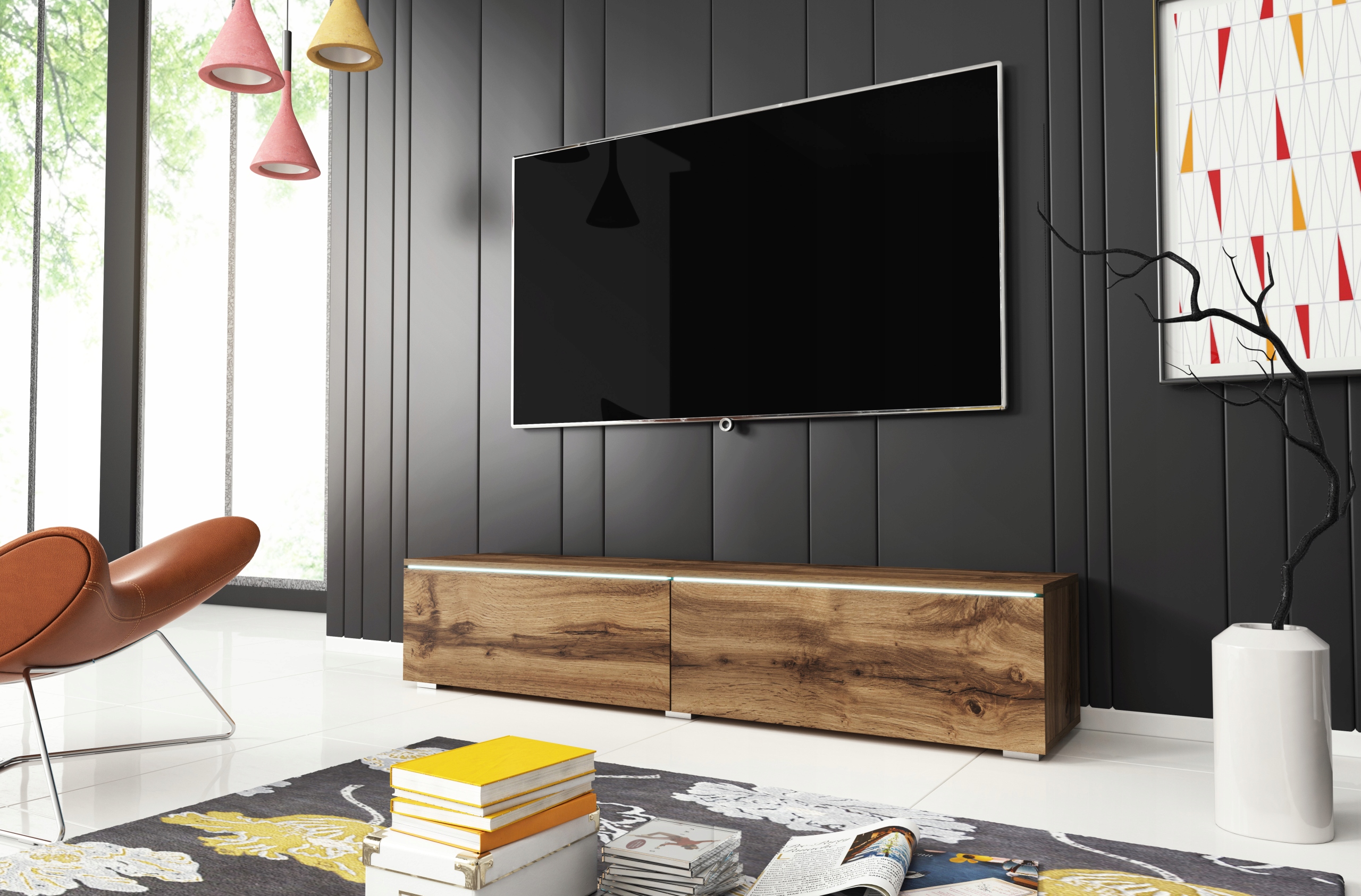 Szafka RTV Lowboard D 140cm DĄB WOTAN Marka KING-Meble