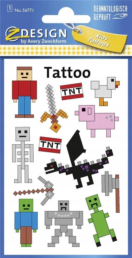 

Piksele Minecraft Tatuaże dla dzieci zmywalne