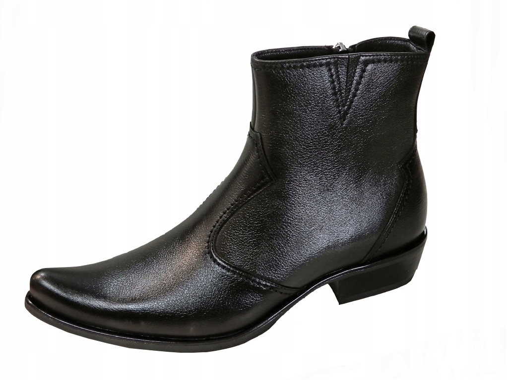 KOWBOJKI MĘSKIE SKÓRA CAŁOROCZNE WYGODNE WYSOKIE PODBICIE NA ZAMEK 40 cz