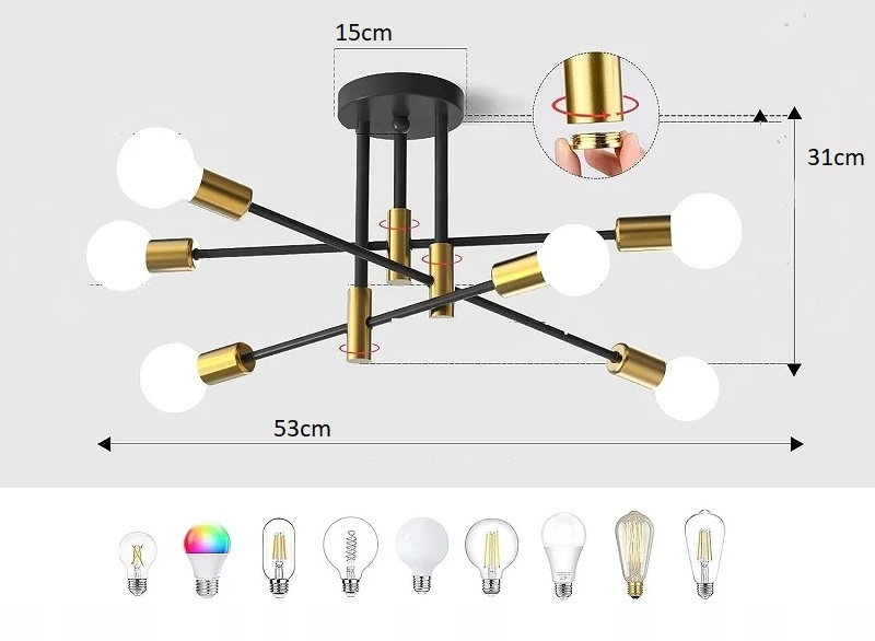 LAMPA WiSZĄCA SUFITOWA DORADO PLAFON ŻYRANDOL KULE LED ZŁOTA GOLD 6PL Długość/wysokość 31 cm