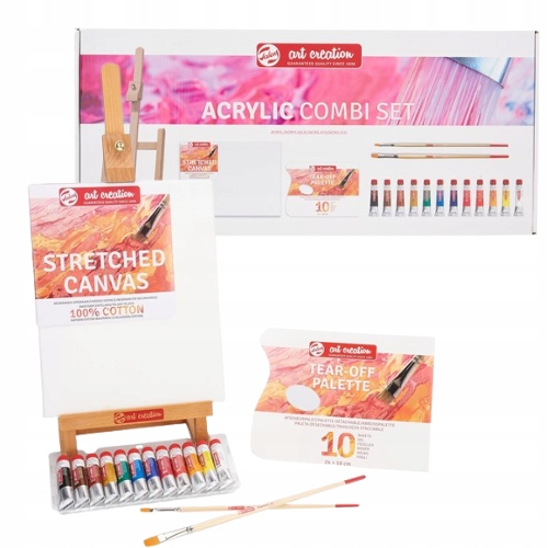 Sada Akrylů Art Creation Talens Combi Set Stojan Barvy Štětce Podklad