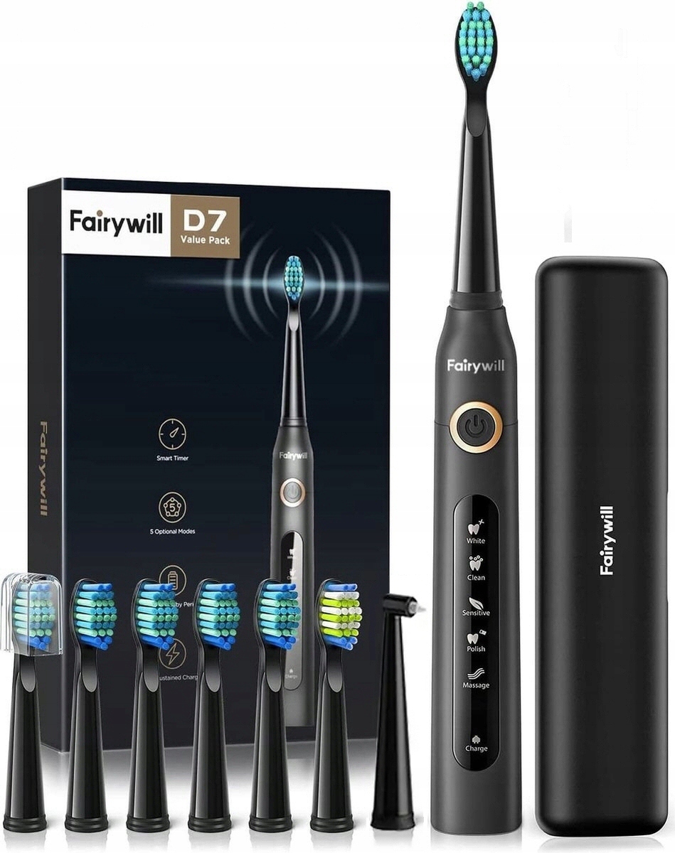 

Szczoteczka soniczna Fairywill, 8 końcówek Etui