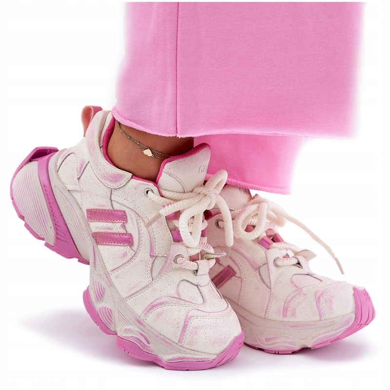 Dámské Tenisky Z Přírodní Kůže S Brokátem Goe RR2N4038 Růžové 39