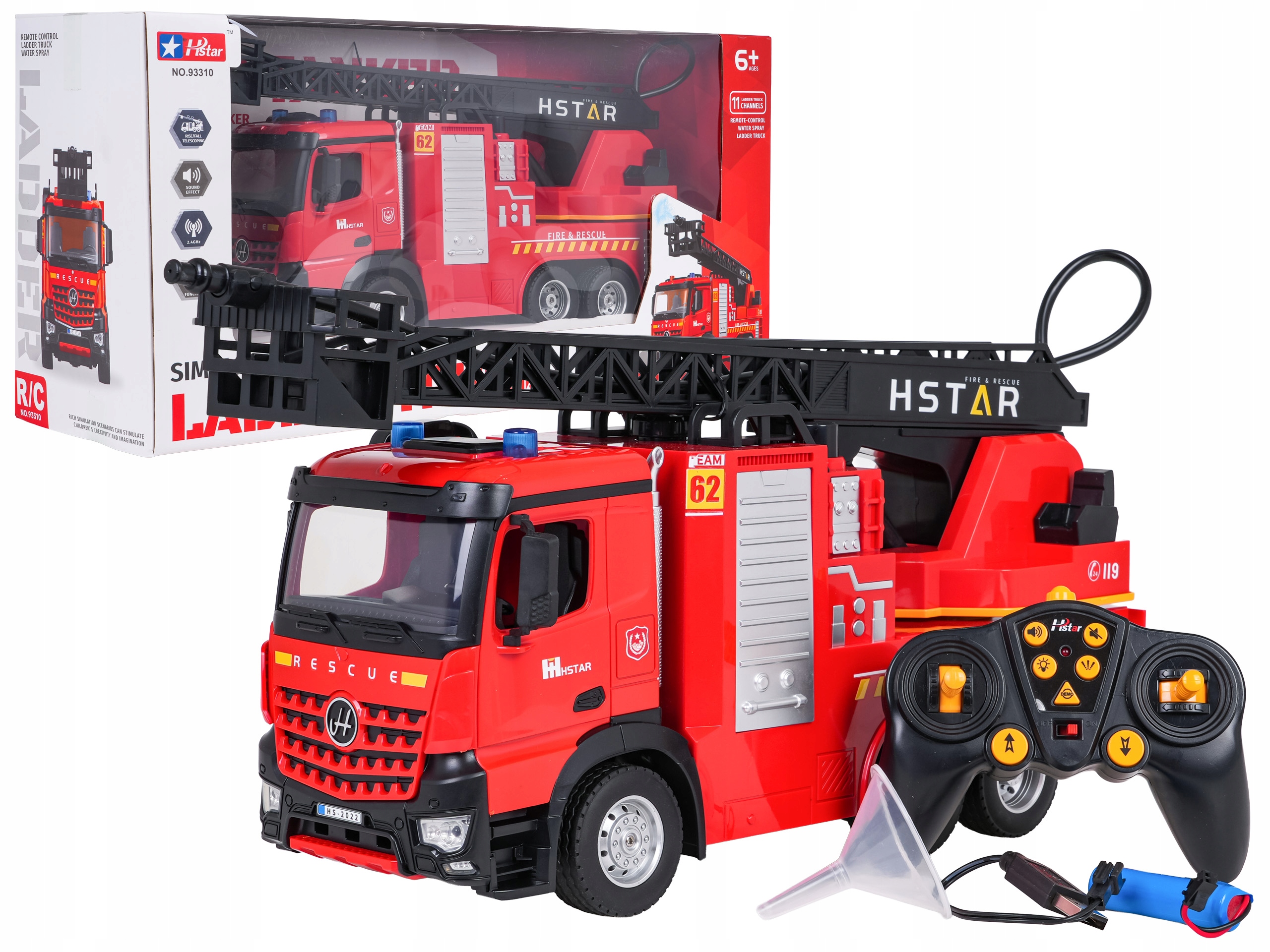 Duży Wóz strażacki zdalnie sterowany czerwony 1:18 dźwięk Led R/c ZRC.93310