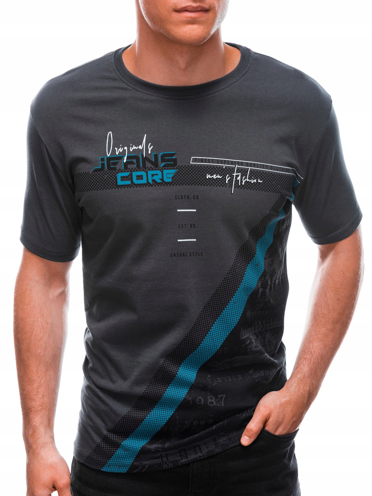 

T-shirt męski z nadrukiem 1665S grafitowy XL
