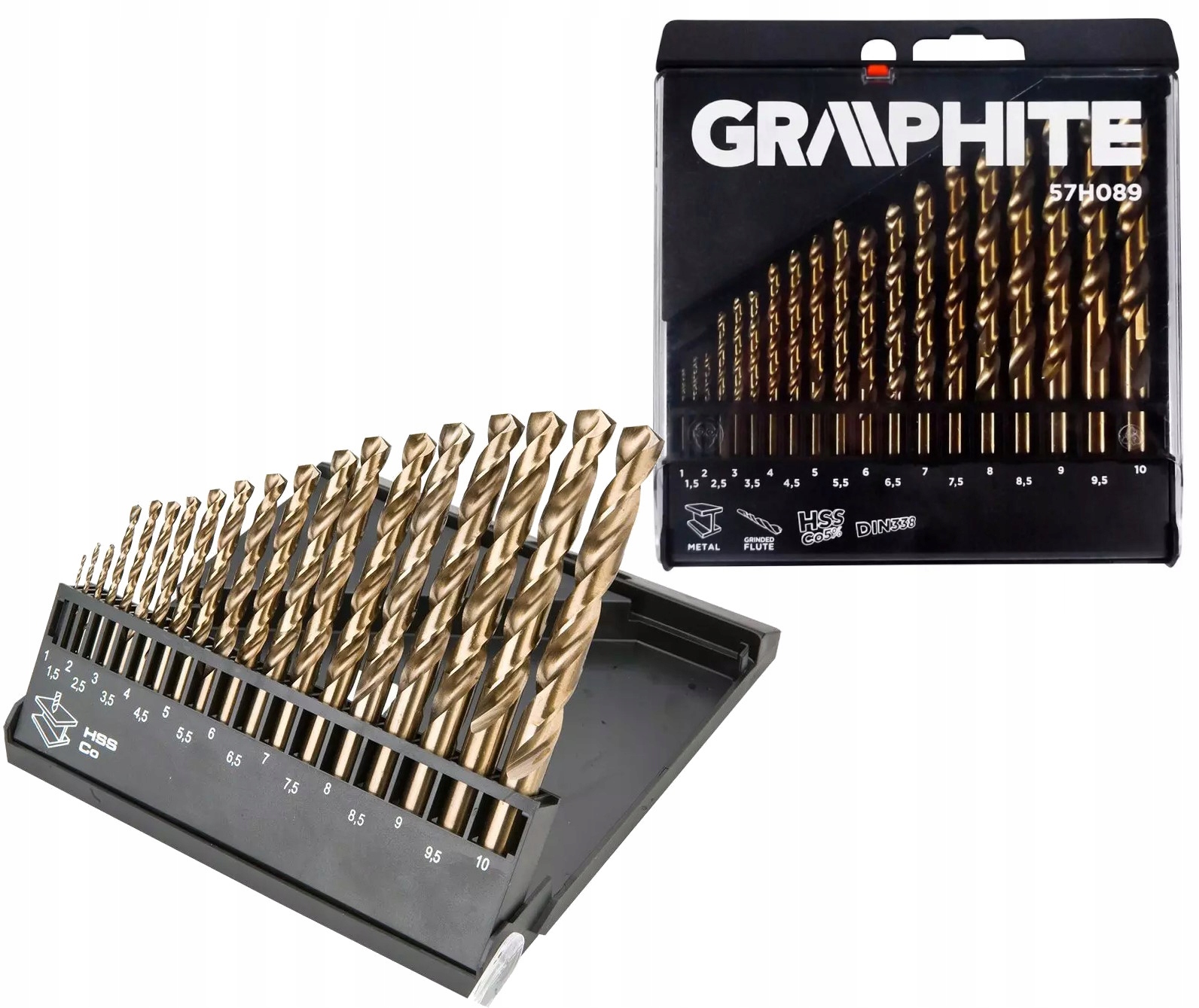 Zestaw wierteł do metalu kobaltowych w pudełku HSS-Co 1-10mm 19 szt Graphit