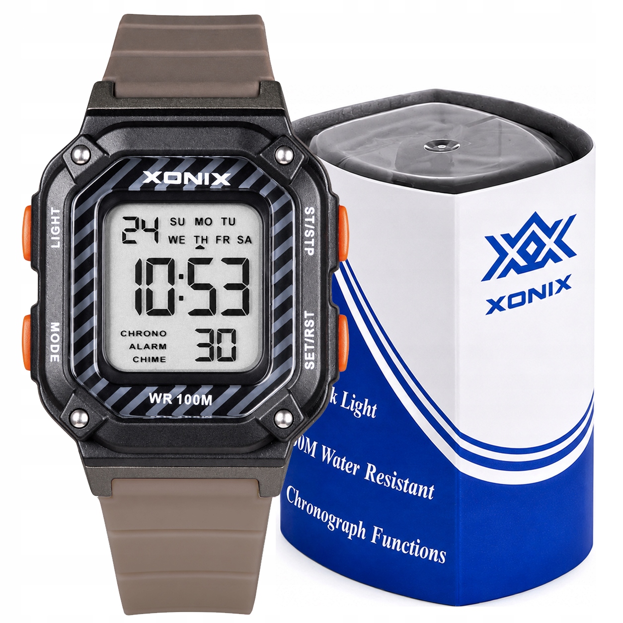 Hodinky Xonix sportovní hnědé 10 Atm časovač stopky Wr 100M Bbq 005