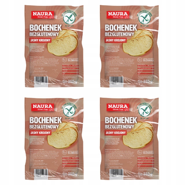 4 x bezlepkový bochník, světlý, krájený 350 g Naura